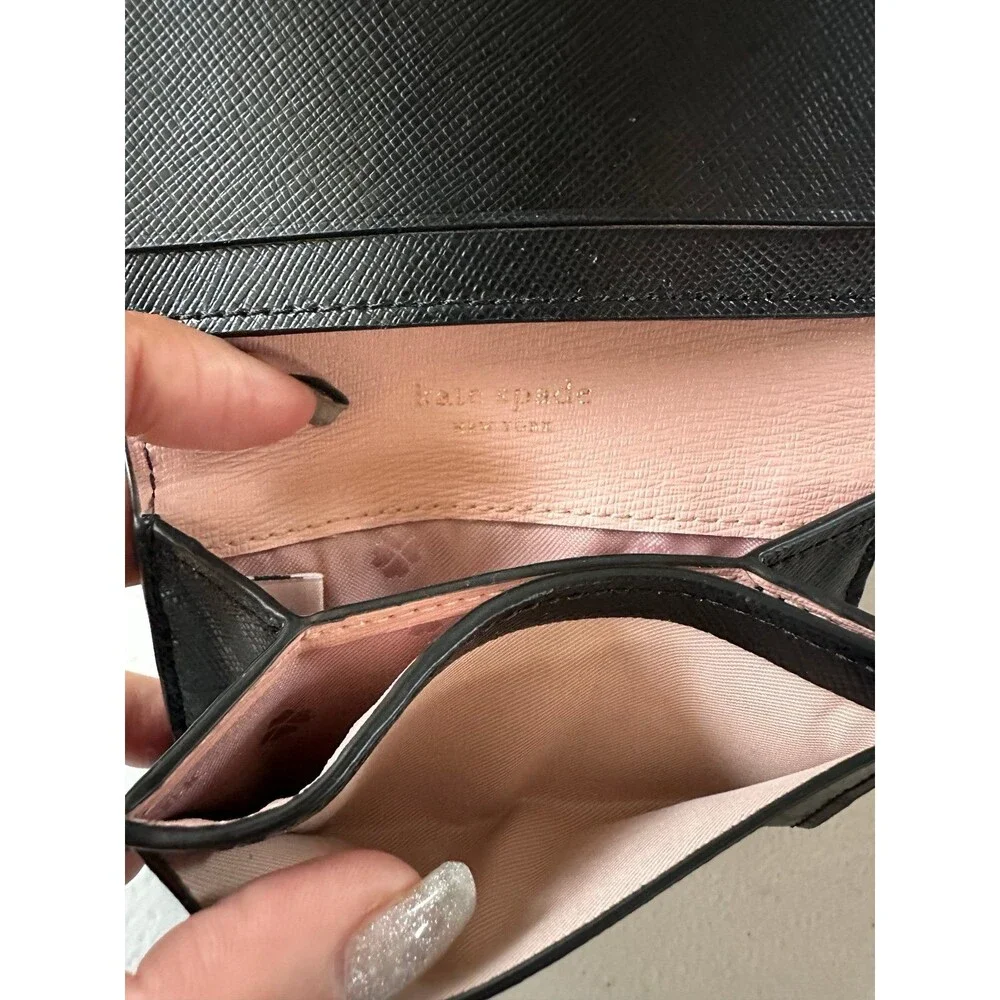 Kate Spade Nadine Slim Card Holder Black Smooth Leather Small Bi-fold Wallet